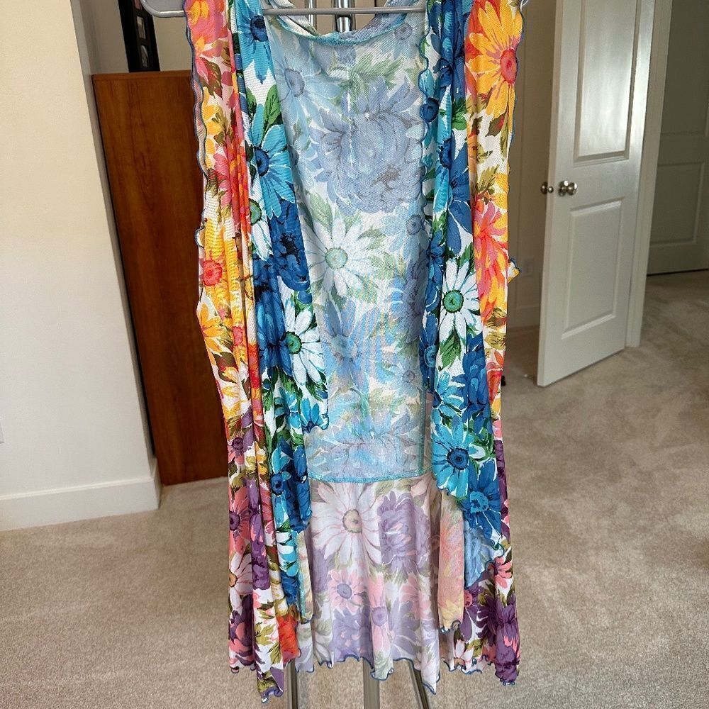 25-💼Adorable Floral Summer Cardigan. Lightweight Polyester Mesh, Ruffled detail - Picture 5 of 12
